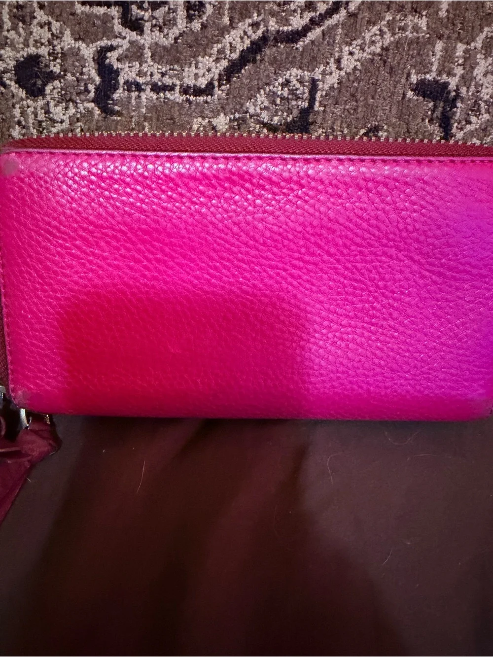 Tory Burch Fuchsia Pebbled Zip Wallet with Gold Logo. **See Call outs **